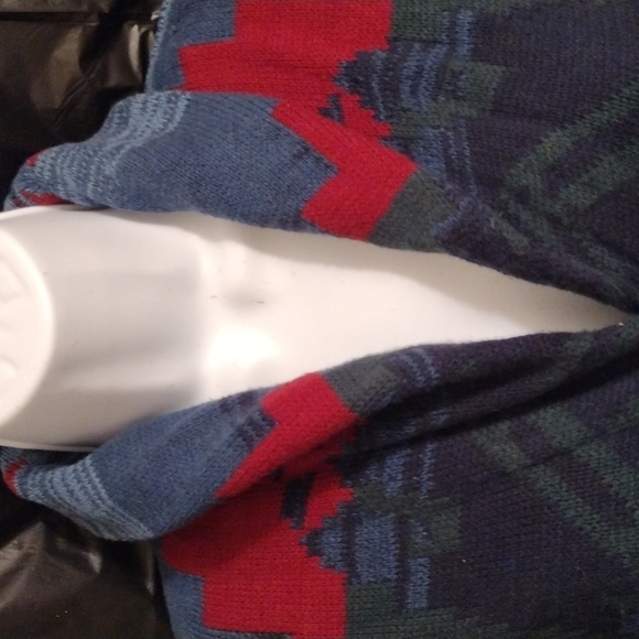 Chaps Denim green blue and red Aztec print button down sweater  vest siz… - Picture 3 of 6